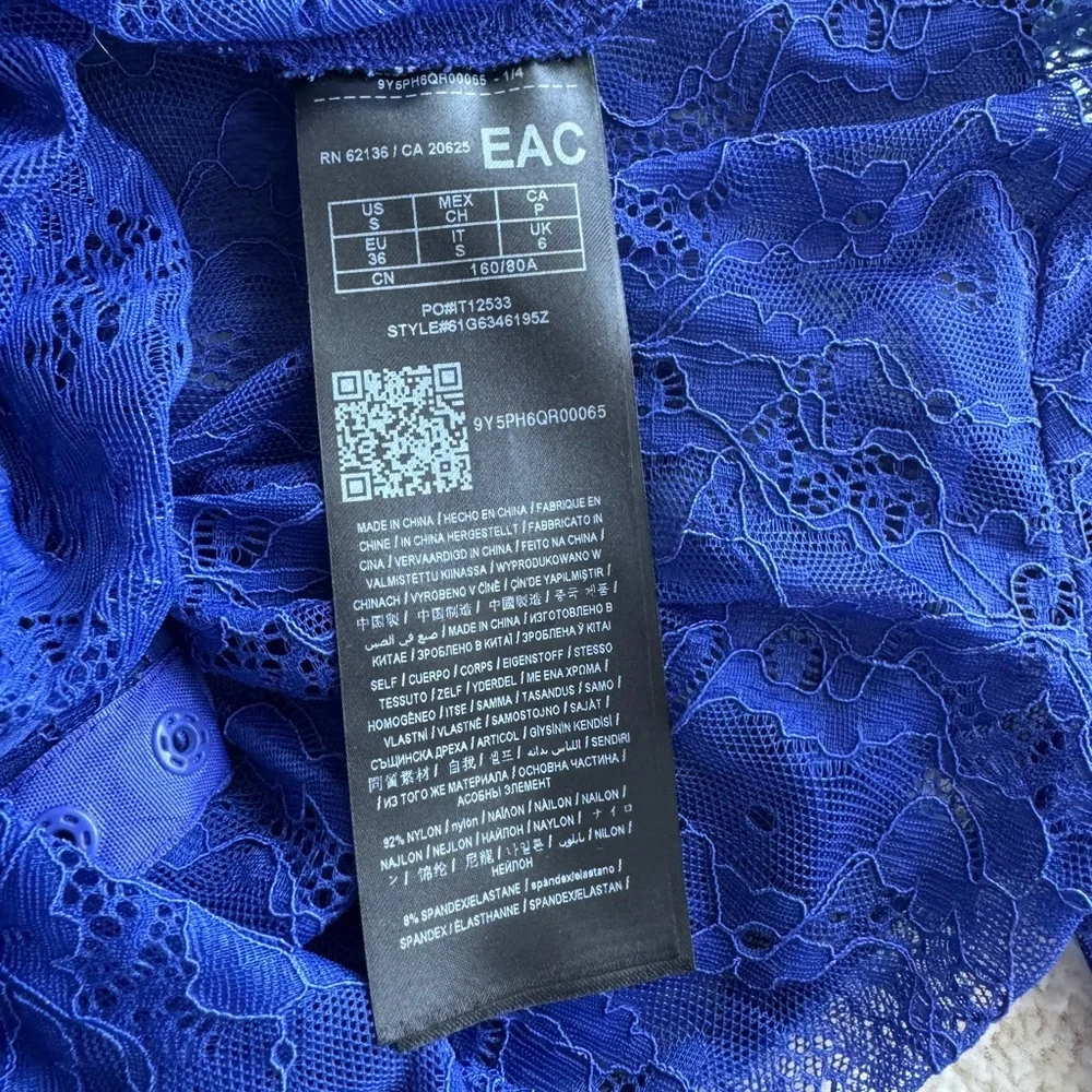 MARCIANO Royal Blue Lace Long Sleeve Bodysuit - Picture 4 of 6